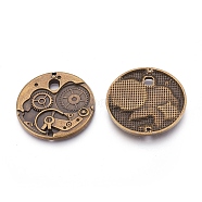 Tibetan Style Alloy Pendants, Flat Round Watch Gears Charms, Nice for Steampunk Jewelry Making, Cadmium Free & Nickel Free & Lead Free, Antique Bronze, 38x38x3mm(X-PALLOY-A15823-AB-FF)