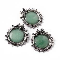 Natural Green Aventurine Pendants, Dragon Charms, with Rack Plating Antique Silver Tone Alloy Findings, Cadmium Free & Lead Free, 43x41x6mm, Hole: 7x8.5mm(G-G983-01AS-03)