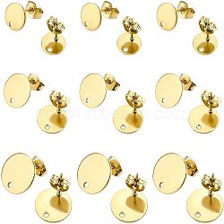 36Pcs 3 Styles Ion Plating(IP) 304 Stainless Steel Stud Earring Findings, Flat Round with Loop and Flat Plate, Ear Nuts/Earring Backs, Golden, 12x1mm, Hole: 1.6mm, Pin: 0.8mm(STAS-BC0002-56)