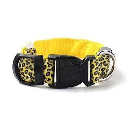 Adjustable Polyester LED Dog Collar, with Water Resistant Flashing Light and Plastic Buckle, Built-in Battery, Leopard Print Pattern, Yellow, 355~535mm(MP-H001-A06)