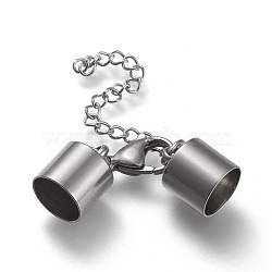 304 Stainless Steel Chain Extender, with Cord Ends, Curb Chains and Lobster Claw Clasps, Stainless Steel Color, 47mm long, Cord Ends: 14.5x11mm, 10mm inner diameter(STAS-K195-22P-06)