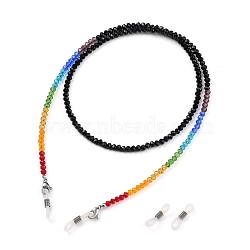 Chakra Eyeglasses Chains, Neck Strap for Eyeglasses, with Faceted Rondelle Transparent Glass Beads and 304 Stainless Steel Lobster Claw Clasps, Black, 27.95 inch(71cm)(AJEW-EH00089-06)