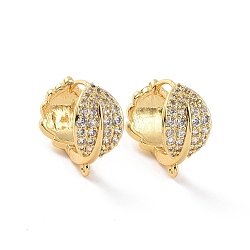 Brass Micro Pave Clear Cubic Zirconia Hoop Earrings, with Vertical Loops, Leaf, Real 18K Gold Plated, 16.5x9.5x15mm, Hole: 1.2mm, Pin: 0.6mm(ZIRC-F133-14G)