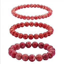 3Pcs 3 Size Synthetic Imperial Jasper Round Beaded Stretch Bracelets Set, Gemstone Jewelry for Women, Dark Red, Inner Diameter: 2-1/8 inch(5.5cm), Beads: 6~10mm, 1Pc/size(BJEW-SW00064-25)