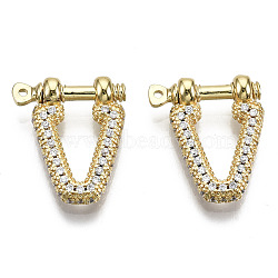 Brass Micro Pave Clear Cubic Zirconia D-Ring Anchor Shackle Clasps, for Bracelets Making, Nickel Free, V Shape, Real 16K Gold Plated, 19x16x3mm, Hole: 1mm(ZIRC-S066-048-NF)
