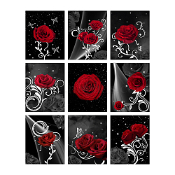 Chemical Fiber Oil Canvas Hanging Painting, Home Wall Decoration, Rectangle, Rose Pattern, 250x200mm, 9 style, 1pc/style, 9pcs/set(AJEW-WH0173-095)