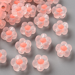 Transparent Acrylic Beads, Frosted, Bead in Bead, Flower, Salmon, 12x12.5x6mm, Hole: 2.5mm, about 893pcs/500g(TACR-S152-06C-SS2109)