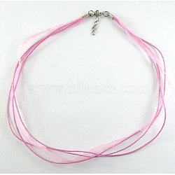 Jewelry Making Necklace Cord, Organza Ribbon & Waxed Cotton Cord & Platinum Plated Iron Clasp, Pearl Pink, 16.9 inch(43cm), 6mm(X-FIND-R001-6-NF)