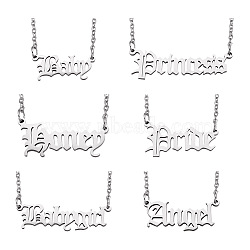 6Pcs 6 Style 304 Stainless Steel Word Pendant Necklace, Dainty Jewelry for Women, Stainless Steel Color, 18.39~20.08 inch(46.7~51cm), 1pc/style(NJEW-KS0001-06P)