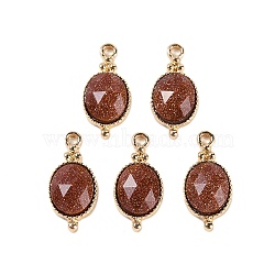 Synthetic Goldstone Faceted Pendans, Golden Plated Brass Oval Charms, 20.5x9.5x5.5mm, Hole: 1.7mm(KK-L218-003G-06)