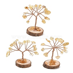 Natural Yellow Quartz Chips Tree of Life Decorations, with Wooden Base & Copper Wire, Feng Shui Energy Stone Gift for Home Desktop Decoration, 31~32x29~33x33~50mm(GG-CBAEDF6-01L)