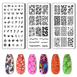 Stainless Steel DIY Nail Art Templates, Template Tool, Rectangle, Butterfly, 12x6cm, 3pcs/set(MRMJ-WH0092-004)