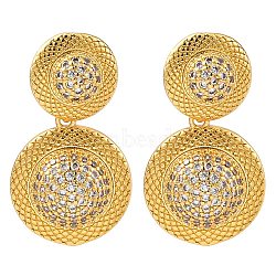 Rack Plating Brass Pave Clear Cubic Zirconia Stud Earrings, Flat Round, Real 18K Gold Plated, 30x17mm(EJEW-S245-02G)