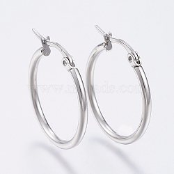304 Stainless Steel Hoop Earrings, Hypoallergenic Earrings, Ring Shape, Stainless Steel Color, 12 Gauge, 34~36x2mm, Pin: 0.7x1mm(EJEW-F105-08P)