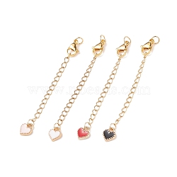 304 Stainless Steel Chain Extenders with Heart Alloy Enamel Charm, with Lobster Claw Clasps, Golden, Mixed Color, 73x3mm, Hole: 3.4mm(FIND-JF00097)