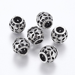 Tibetan Style Alloy European Beads, Large Hole Beads, Rondelle, Antique Silver, 10x10mm, Hole: 5mm(PALLOY-K079-16AS)