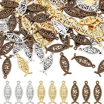 120Pcs 3 Color Alloy Pendants, Jesus Fish, Mixed Color, 27x10x2mm, Hole: 1.4mm, 3 color, 40pcs/color, 120pcs