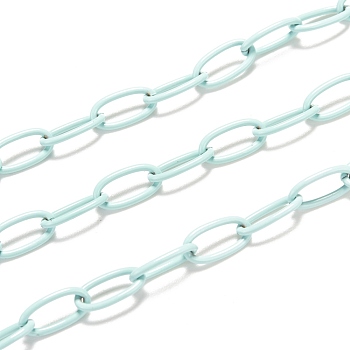 Spray Painted Brass Cable  Chains, with Spool, Unwelded, Aquamarine, 10x5x1mm, 32.8 Feet(10m)/roll