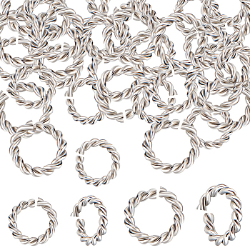 120Pcs 2 Styles 304 Stainless Steel Twisted Jump Rings, Open Jump Rings, Stainless Steel Color, 8~10.5x1.6mm, Inner Diameter: 5.5~7.5mm, 60pcs/style