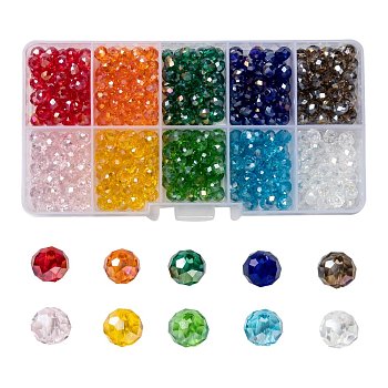 10 Colors Electroplate Glass Beads, AB Color Plated, Faceted, Rondelle, Mixed Color, 8x6mm, Hole: 1mm, 10 colors, 30pcs/color, 300pcs/box