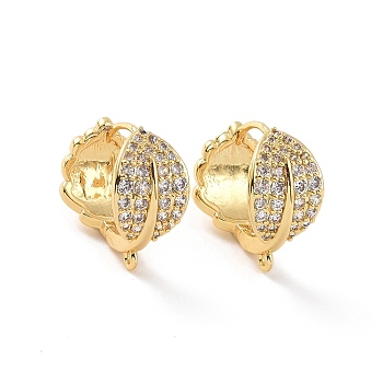 Brass Micro Pave Clear Cubic Zirconia Hoop Earrings, with Vertical Loops, Leaf, Real 18K Gold Plated, 16.5x9.5x15mm, Hole: 1.2mm, Pin: 0.6mm