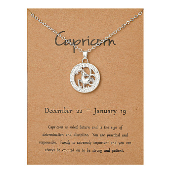 Alloy Constellation Pendant Necklaces, Platinum, Capricorn, 17.13 inch(43.5cm)