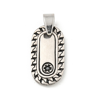 304 Stainless Steel Pendants, with Rhinestone, Oval Charm, Stainless Steel Color, 26x14x3mm, Hole: 4x4mm