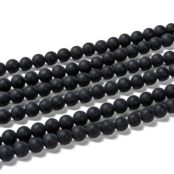 Natural Black Agate Bead Strands, Frosted, Round, 6mm, Hole: 1mm, about 65pcs/strand, 15.7 inch