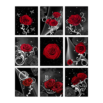 Chemical Fiber Oil Canvas Hanging Painting, Home Wall Decoration, Rectangle, Rose Pattern, 250x200mm, 9 style, 1pc/style, 9pcs/set