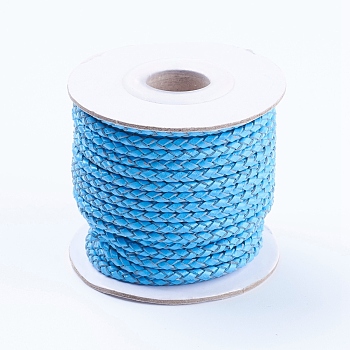Round Braided Cowhide Cords, Deep Sky Blue, 3mm, about 10.93 yards(10m)/roll