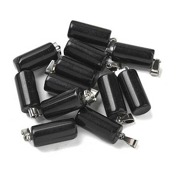 Natural Obsidian Pendants, with 201 Stainless Steel Finding, Column, 25x10mm, Hole: 4x7mm