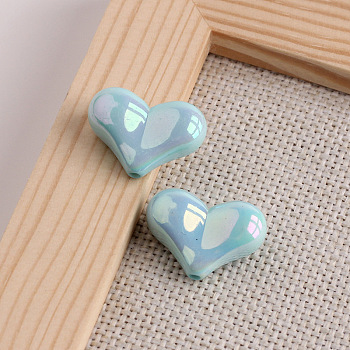 Electroplate Opaque Acrylic Beads, Heart, Light Sky Blue, 15.5x22x8.5mm, Hole: 1.6mm