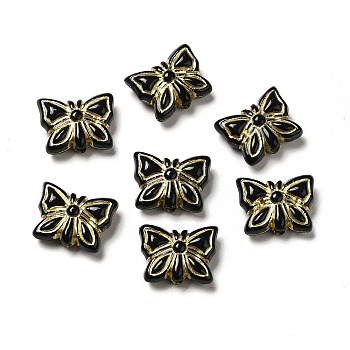 UV Plating Acrylic Beads, Golden Metal Enlaced, Butterfly, Black, 11x14.5x5mm, Hole: 1.8mm, about 740pcs/500g