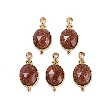 Synthetic Goldstone Faceted Pendans, Golden Plated Brass Oval Charms, 20.5x9.5x5.5mm, Hole: 1.7mm