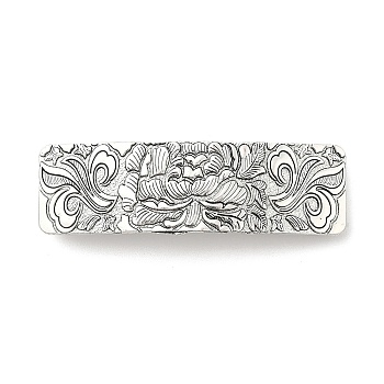 Alloy Retro Hair Barrettes, Hair Accessories for Women & Girls, Rectangle with Flower, Antique Silver, 81.5x24x10.5mm