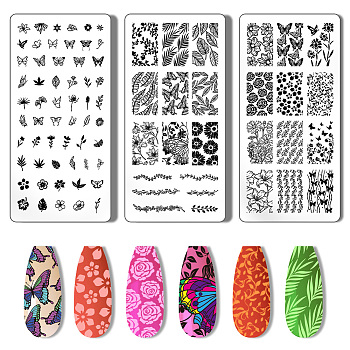 Stainless Steel DIY Nail Art Templates, Template Tool, Rectangle, Butterfly, 12x6cm, 3pcs/set