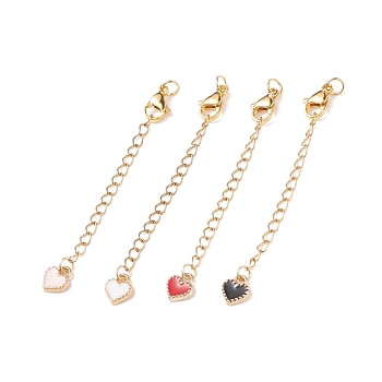 304 Stainless Steel Chain Extenders with Heart Alloy Enamel Charm, with Lobster Claw Clasps, Golden, Mixed Color, 73x3mm, Hole: 3.4mm