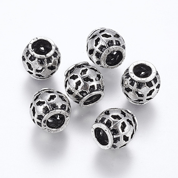Tibetan Style Alloy European Beads, Large Hole Beads, Rondelle, Antique Silver, 10x10mm, Hole: 5mm