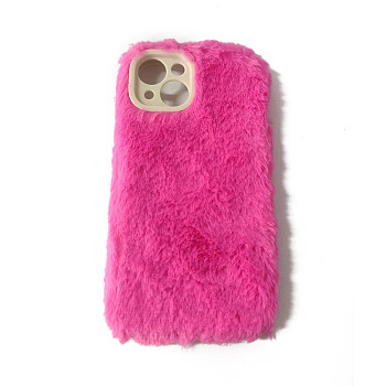 Warm Plush Mobile Phone Case for Women Girls, Plastic Winter Camera Protective Covers for iPhone14, Deep Pink, 15.4x8x1.4cm