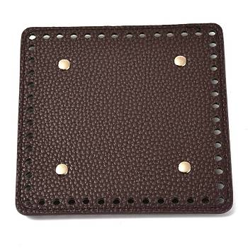 Imitation PU Leather Bottom, Square with Round Corner & Alloy Brads, Litchi Grain, Bag Replacement Accessories, Dark Coffee, 14.1x14.1x0.4~1.1cm, Hole: 5mm