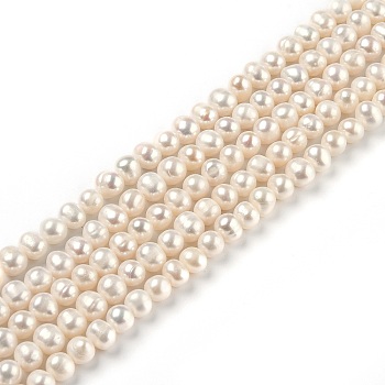 Natural Cultured Freshwater Pearl Beads Strands, Round, Bisque, 6~7x6~8mm, Hole: 0.6mm, about 53~55pcs/strand, 13.98 inch(35.5cm)