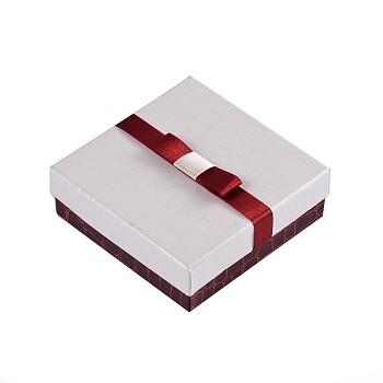 Rectangle Jewelry Set Cardboard Boxes, with Sponge and Ribbon, White, 9x9x3cm