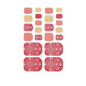Full-Cover Glitter Powder Toenail Wraps Stickers, Flower Star Tartan Self-adhesive Toenail Art Polish Decals, for Woman Girls DIY Toenails Art Design, Indian Red, Flower Pattern, 9.5x5.8cm