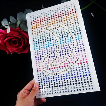 Self Adhesive Acrylic Rhinestone Stickers, for DIY Scrapbooking and Craft Decoration, Mixed Shapes, Colorful, 30~50mm, 861pcs/sheet