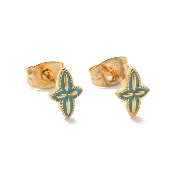 Enamel Star Stud Earrings with 316L Surgical Stainless Steel Pins, Gold Plated 304 Stainless Steel Jewelry for Women, Medium Turquoise, 8.5x5.5mm, Pin: 0.7mm