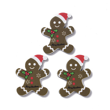 Christmas Style Printed Acrylic Cabochons, Gingerbread Man, 36.5x29.5x2.5mm