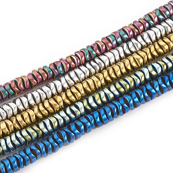 Electroplate Non-magnetic Synthetic Hematite Beads Strands, Wavy Disc, Mixed Color, 4x1.5mm, Hole: 1mm, about 270pcs/strand, 16.1 inch
