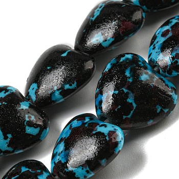 Spray Painted Synthetic Turquoise Beads Strands, Heart, Black, 11.5x12x6mm, Hole: 1.2mm, about 36~42pcs/strand, 15.55~18.31''(39.5~46.5cm)