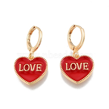 Aretes colgantes esmaltados de corazón con palabra amor(EJEW-N012-108E)-2
