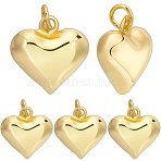 10Pcs Rack Plating Brass Pendants, with Jump Ring, Puffed Heart Charms, Real 18K Gold Plated, 15x15.5x8mm, Hole: 3mm(KK-BBC0014-73)